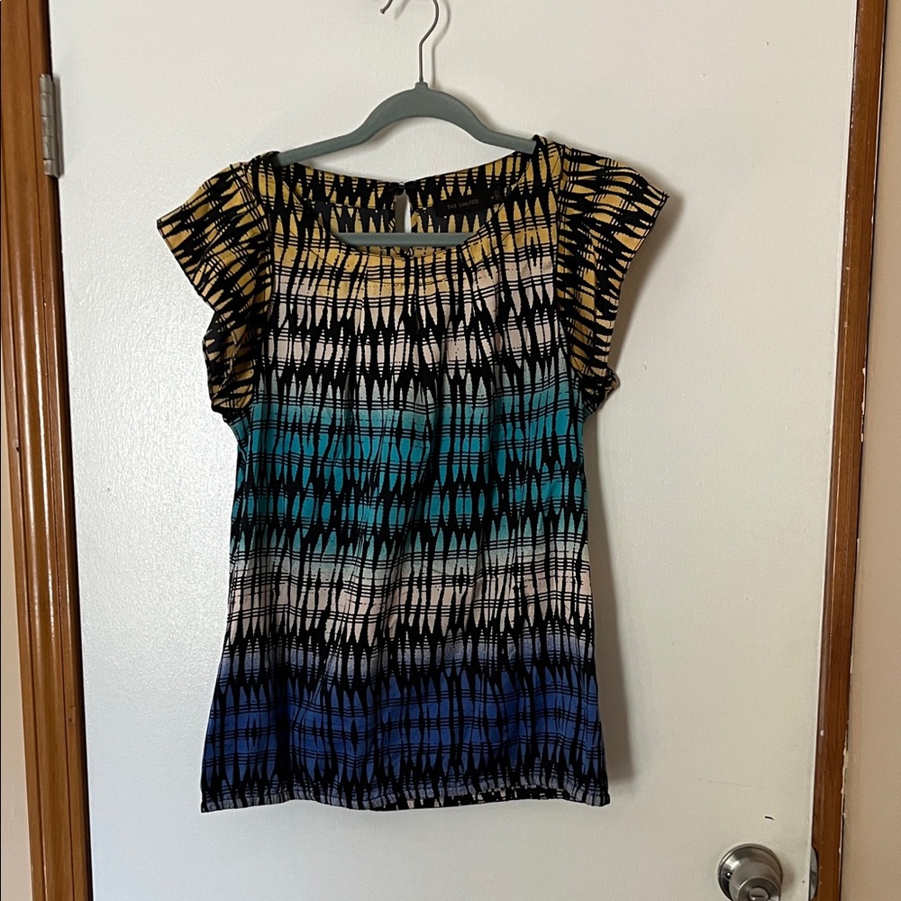 The Limited Black and Blue Patterned Blouse
